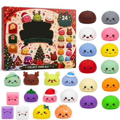 2026 Christmas Mini Squishies Advent Calendar: 24-Day Holiday Countdown Fidget Set with Cute Dumpling Squeeze Figures for Indoor Recreation, Stocking Stuffers, and Party Favors for All Ages