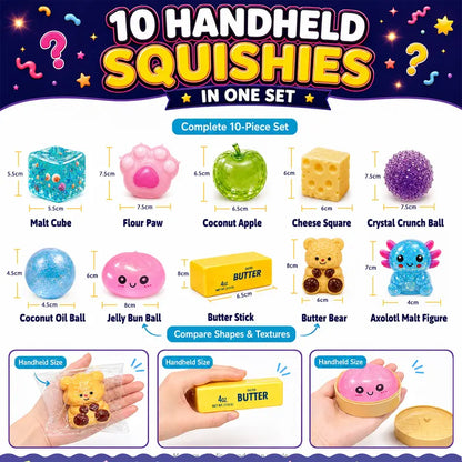 BEIREG 10-Piece Assorted Texture Fidget Squishy Variety Pack - Unisex Stress Relief Toys for Kids with Slow/Fast Rebound, Multiple Styles, and Engaging Guessing Game