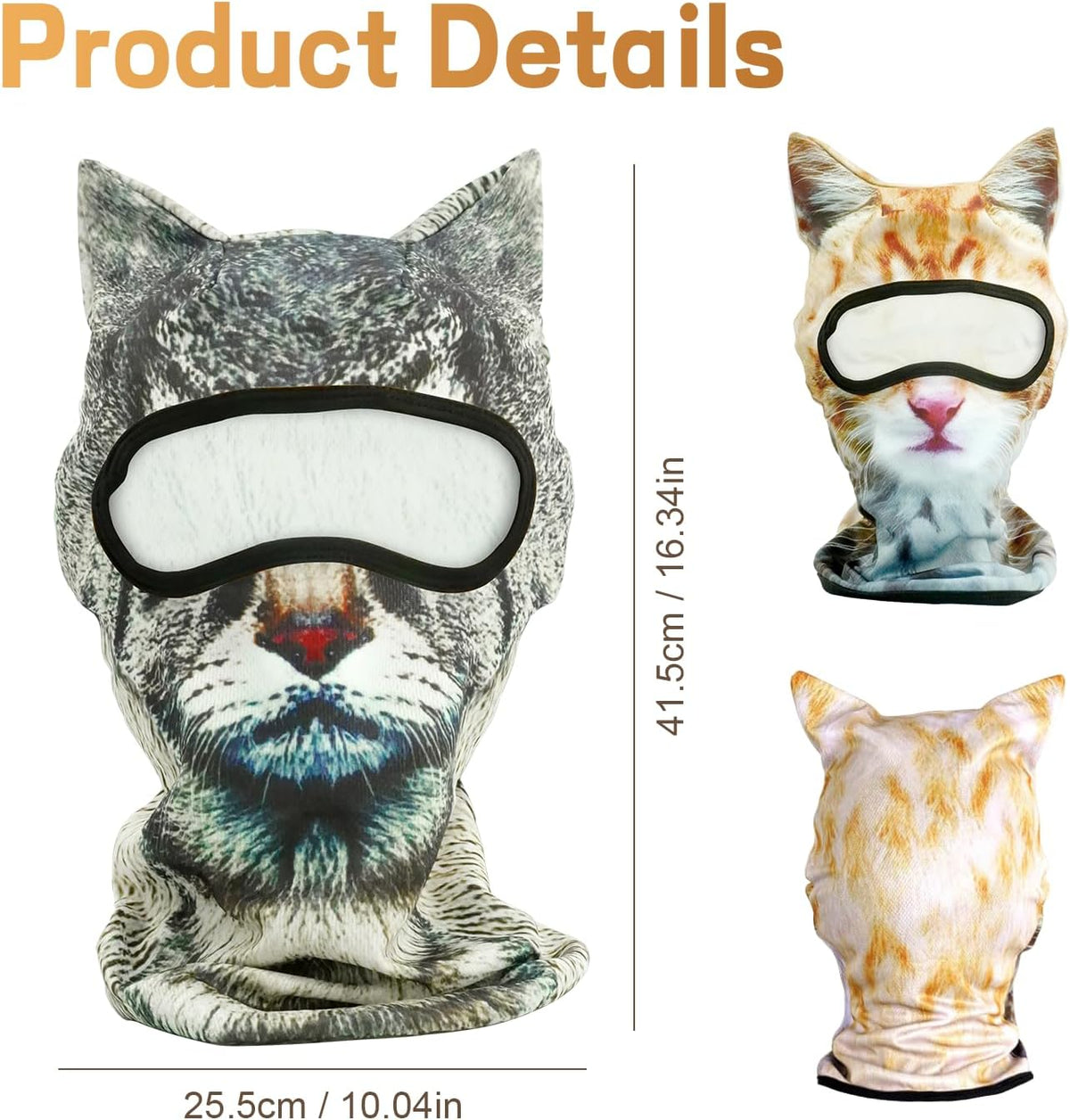 3D Cat Ski Mask with Ears Funny Animal Balaclava