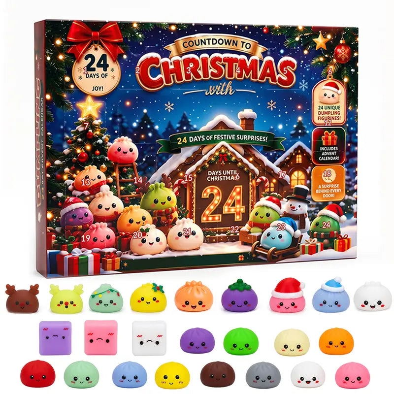 2026 Christmas Mini Squishies Advent Calendar: 24-Day Holiday Countdown Fidget Set with Cute Dumpling Squeeze Figures for Indoor Recreation, Stocking Stuffers, and Party Favors for All Ages