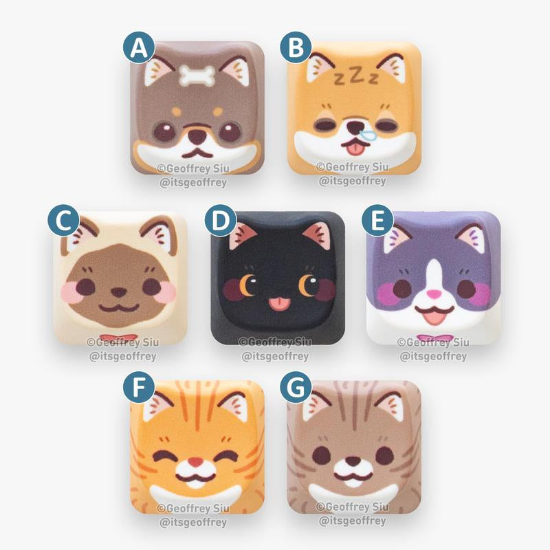 MAO Customizable Cat and Dog Key Caps - White Sublimated Plastic MAO Profile Keycaps for Mechanical Keyboards - 18mm x 18mm