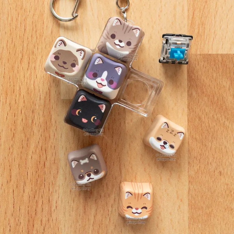 MAO Customizable Cat and Dog Key Caps - White Sublimated Plastic MAO Profile Keycaps for Mechanical Keyboards - 18mm x 18mm